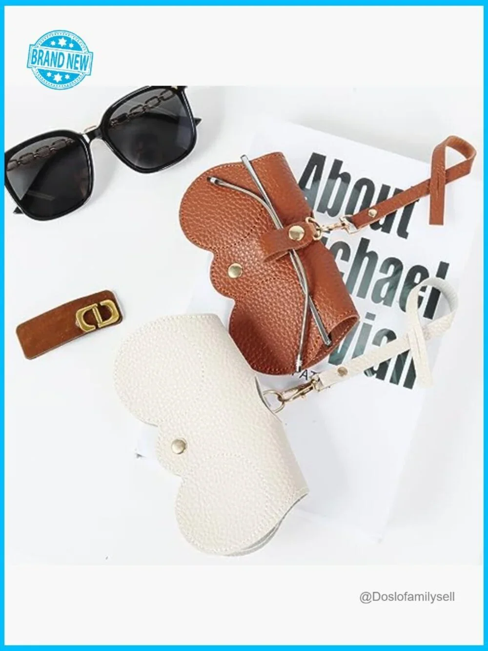 Soft Leather Sunglasses Case with Strap Portable Modern Eyewear Organizer